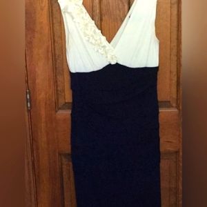 Dress Barn Cream and Navy Blue Dress